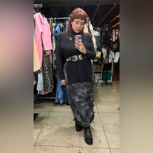 🟠 144B. Turtle Neck Side Slit Knit Pancho - Black - Picture 14 of 15